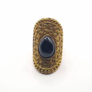 Bague Ethnique Onyx Goutte d'Eau en Laiton