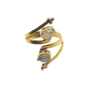 Bague Artisanale Réglable avec Double Pierre de Lune