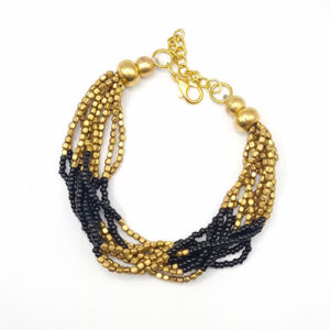 Bracelet Ethnique "Éclats de Minuit" - Laiton Doré et Perles Contrastées