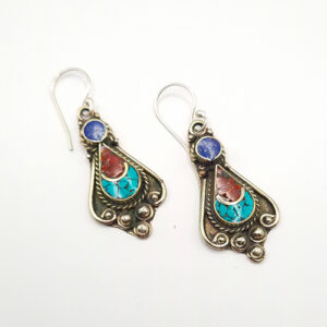 Boucles d'Oreilles Tibetaines Turquoise & Corail