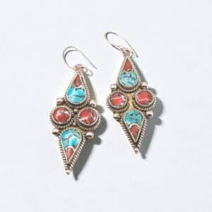 Boucles d'oreilles tibétaines turquoise et corail