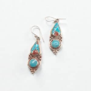 Boucles d'oreilles turquoise cabochon laiton style himalaya