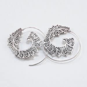 boucles d'oreilles spirale ajourée lotus laiton argenté