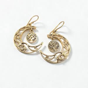 Boucles d'oreilles croissant lune arbre de vie laiton
