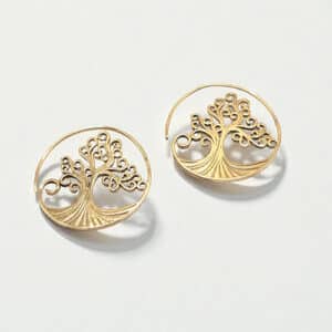 Boucles d'oreilles indiennes arbre de vie laiton doré