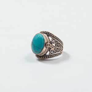 Bague indienne pierre turquoise monture ouvragée