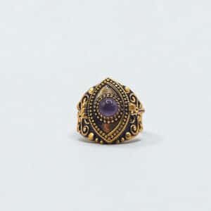 Bague ethnique améthyste laiton vieilli ornementée